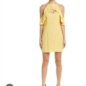 BB Dakota Women's Kaless Ruffle Dress Size 4 Citrus Yellow Cold Shoulder